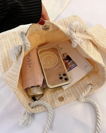 Women's Woven Beach Bag with Rope Handles