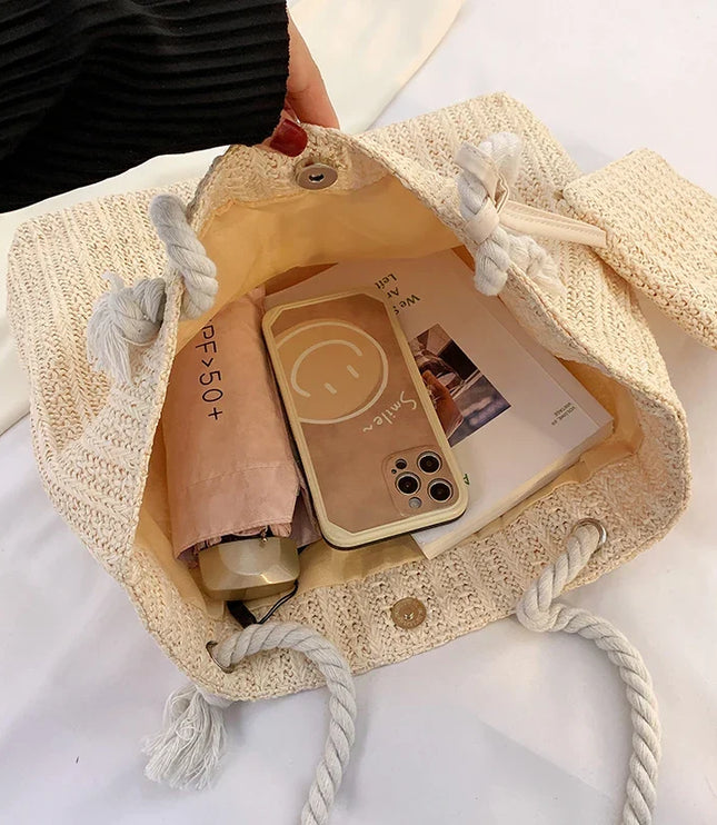 Women's Woven Beach Bag with Rope Handles