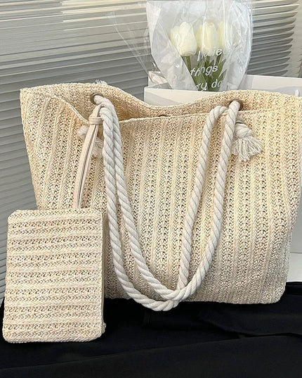 Women's Woven Beach Bag with Rope Handles