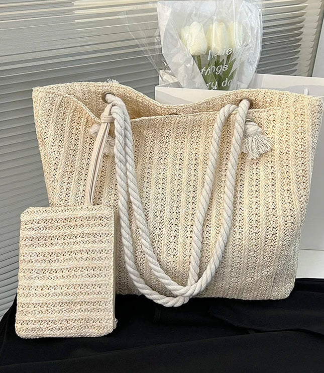 Women's Woven Beach Bag with Rope Handles