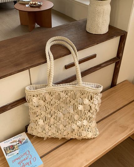 Women's Woven Sequin Beach Bag with Rope Handles