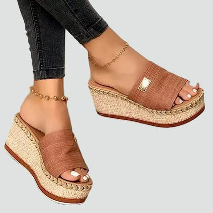 Women's Woven Wedge Platform Slide Sandals