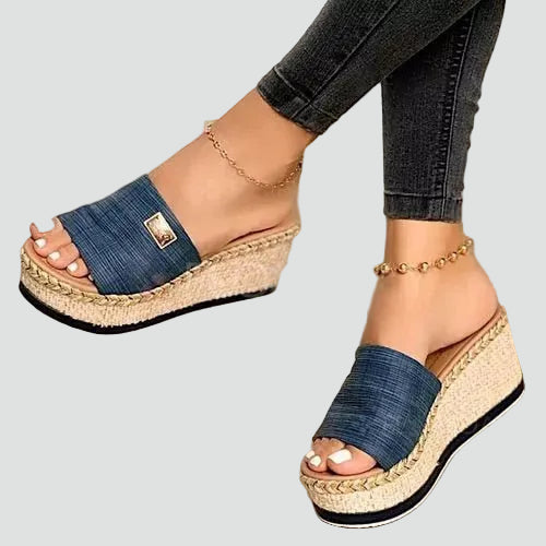 Women's Woven Wedge Platform Slide Sandals