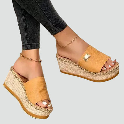 Women's Woven Wedge Platform Slide Sandals