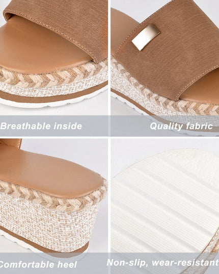 Women's Woven Wedge Platform Slide Sandals