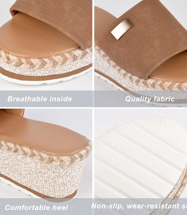 Women's Woven Wedge Platform Slide Sandals