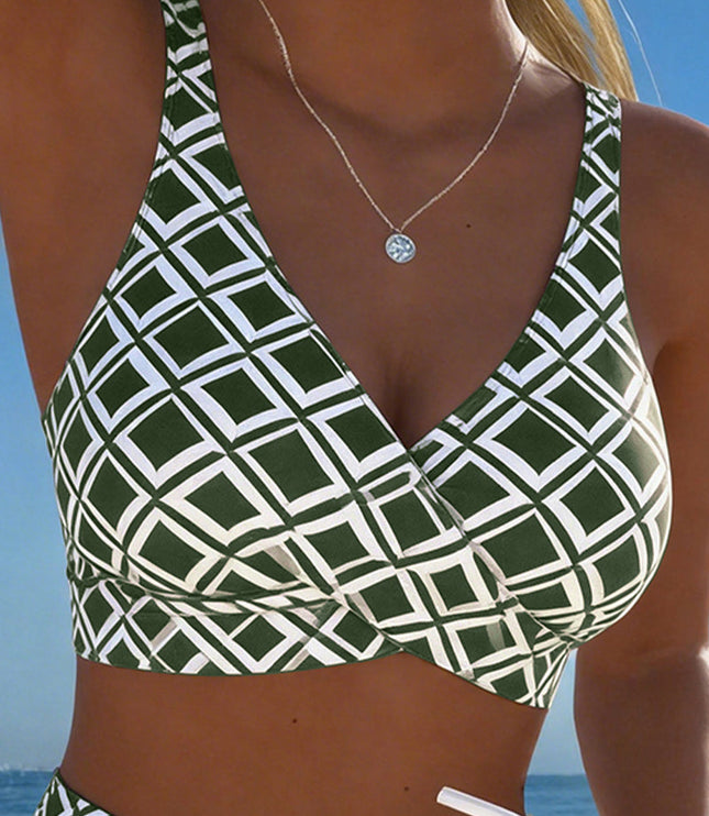 Women's Wrap Front Diamond Print High-Waist Bikini