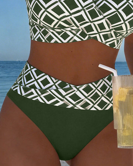 Women's Wrap Front Diamond Print High-Waist Bikini
