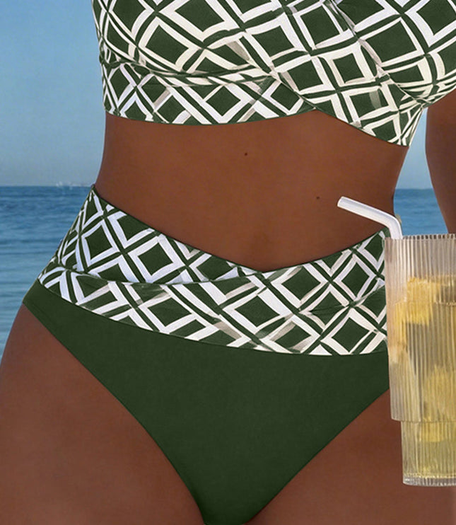 Women's Wrap Front Diamond Print High-Waist Bikini