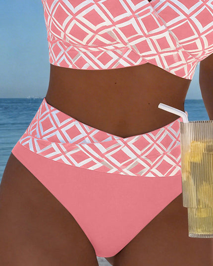 Women's Wrap Front Diamond Print High-Waist Bikini