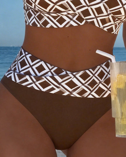 Women's Wrap Front Diamond Print High-Waist Bikini