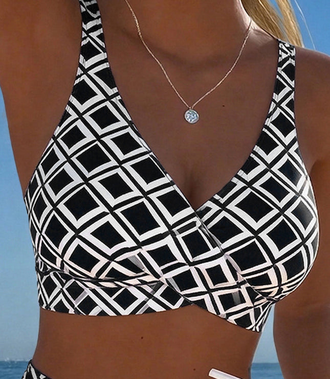 Women's Wrap Front Diamond Print High-Waist Bikini