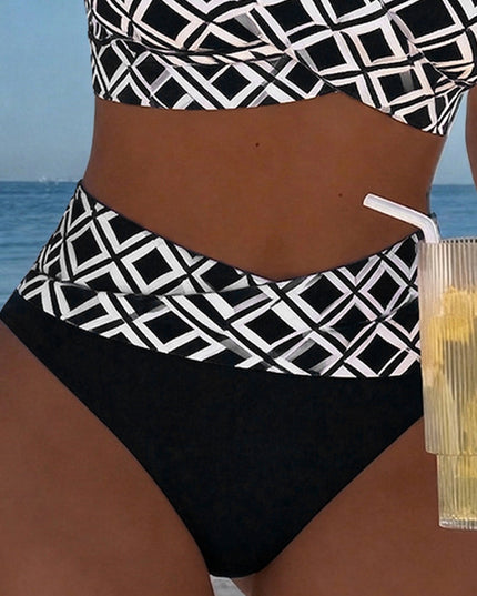 Women's Wrap Front Diamond Print High-Waist Bikini