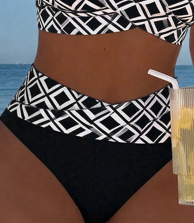 Women's Wrap Front Diamond Print High-Waist Bikini
