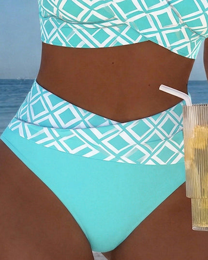 Women's Wrap Front Diamond Print High-Waist Bikini
