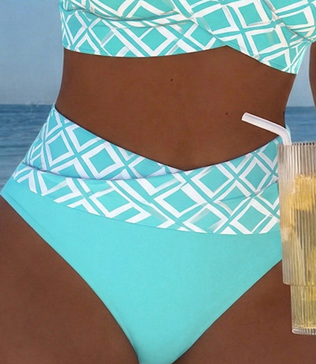 Women's Wrap Front Diamond Print High-Waist Bikini