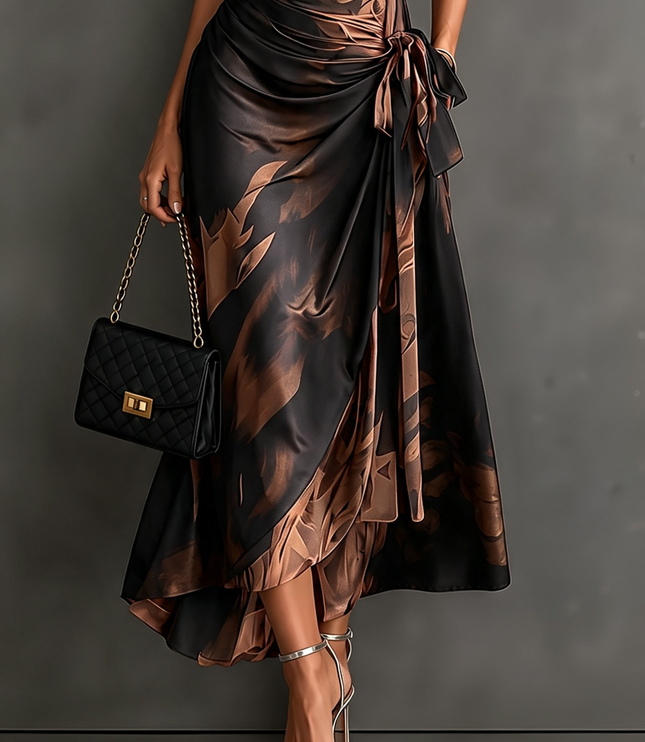 Women's Wrap Maxi Dress with Collared V-Neck and Tie Waist