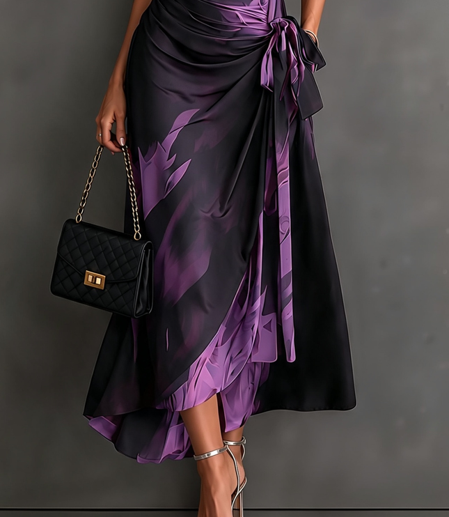 Women's Wrap Maxi Dress with Collared V-Neck and Tie Waist