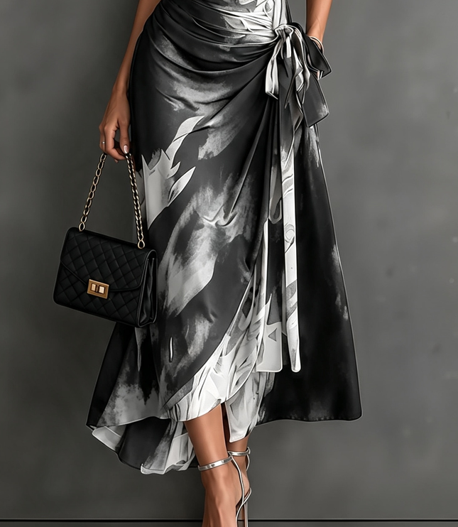 Women's Wrap Maxi Dress with Collared V-Neck and Tie Waist