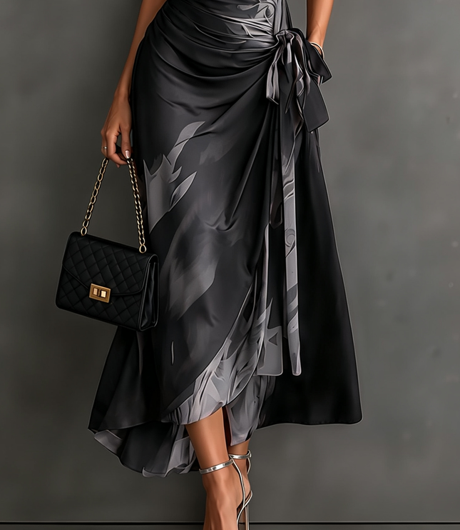 Women's Wrap Maxi Dress with Collared V-Neck and Tie Waist