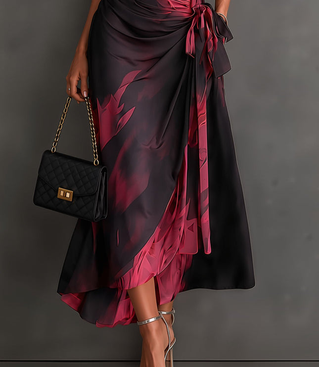 Women's Wrap Maxi Dress with Collared V-Neck and Tie Waist