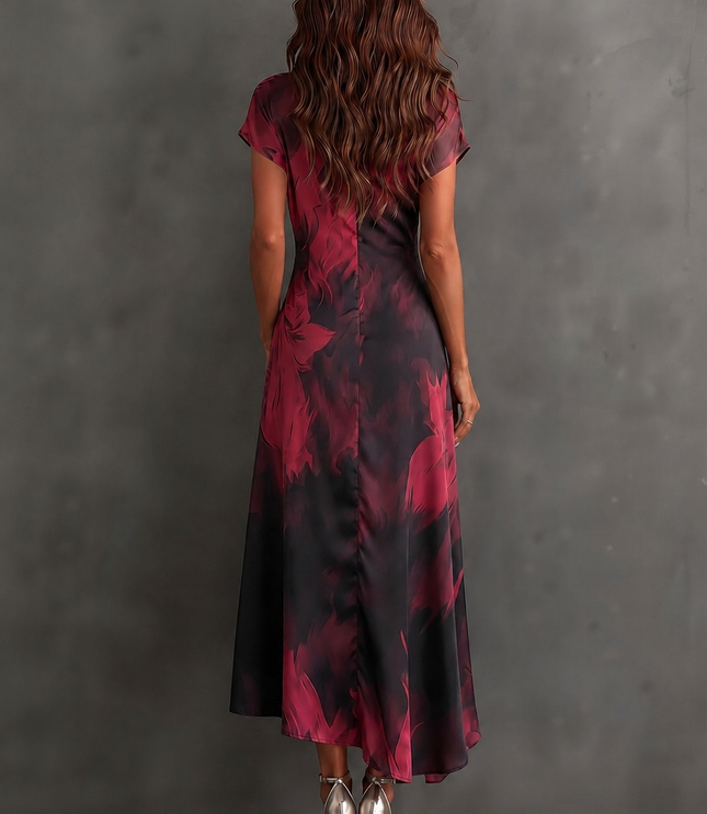 Women's Wrap Maxi Dress with Collared V-Neck and Tie Waist