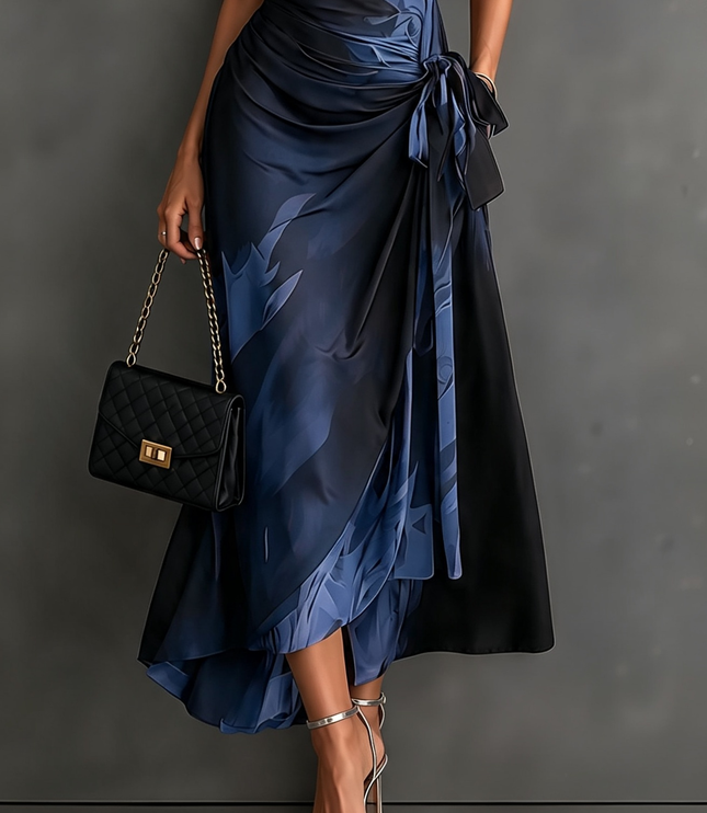 Women's Wrap Maxi Dress with Collared V-Neck and Tie Waist
