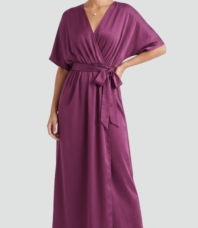 Women's Wrap Midi Dress with Flutter Sleeves