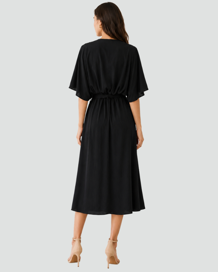 Women's Wrap Midi Dress with Flutter Sleeves