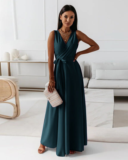 Women's Wrap Waist Flowing Skirt Wedding Guest Maxi Dress