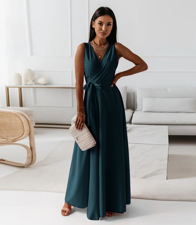 Women's Wrap Waist Flowing Skirt Wedding Guest Maxi Dress