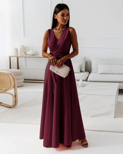 Women's Wrap Waist Flowing Skirt Wedding Guest Maxi Dress