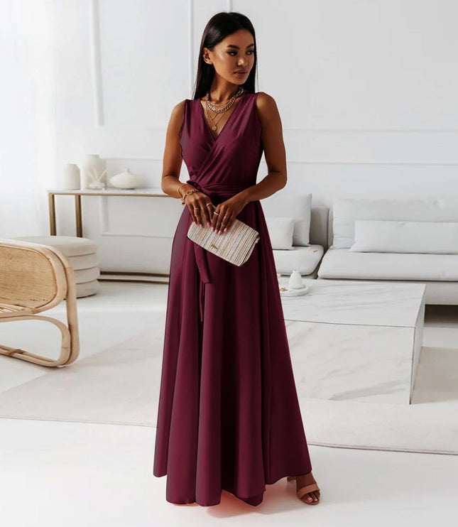 Women's Wrap Waist Flowing Skirt Wedding Guest Maxi Dress