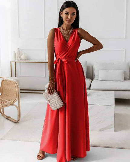 Women's Wrap Waist Flowing Skirt Wedding Guest Maxi Dress