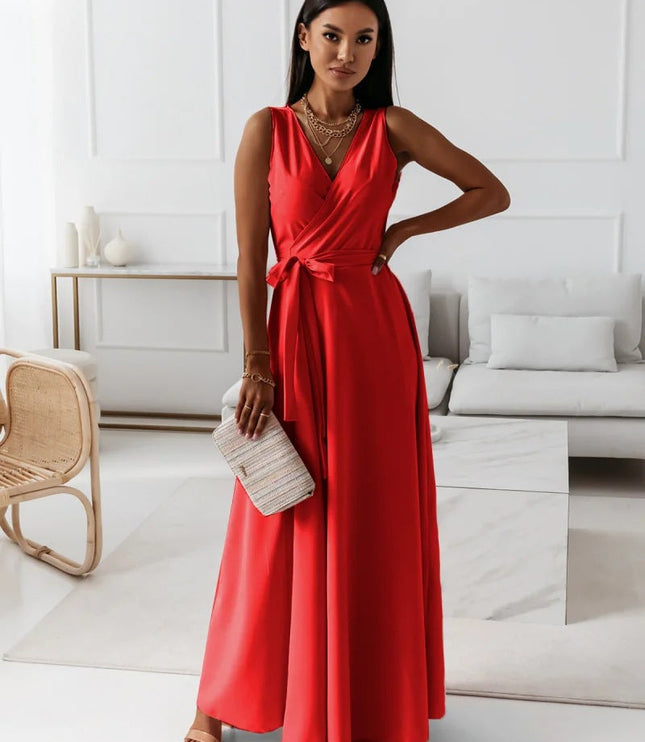Women's Wrap Waist Flowing Skirt Wedding Guest Maxi Dress