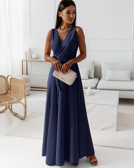 Women's Wrap Waist Flowing Skirt Wedding Guest Maxi Dress