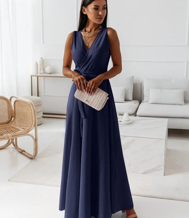 Women's Wrap Waist Flowing Skirt Wedding Guest Maxi Dress