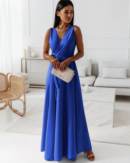 Women's Wrap Waist Flowing Skirt Wedding Guest Maxi Dress