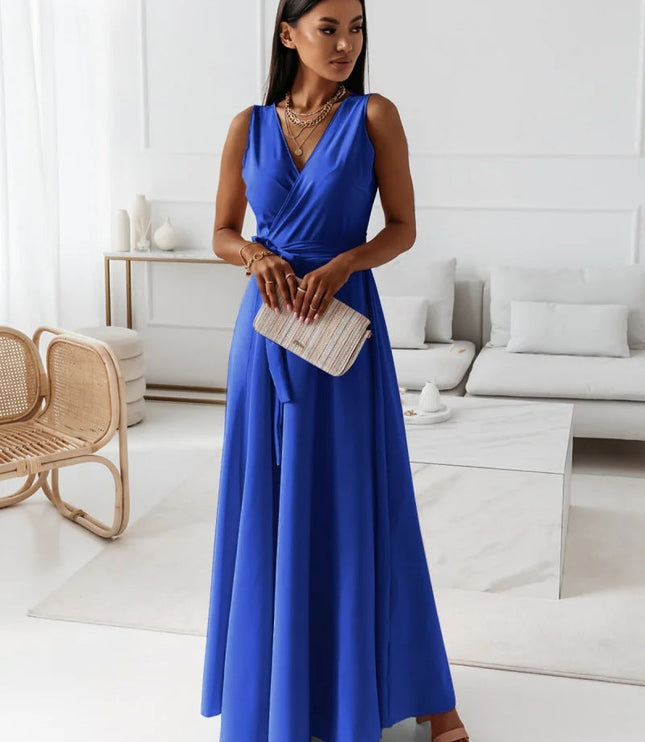 Women's Wrap Waist Flowing Skirt Wedding Guest Maxi Dress