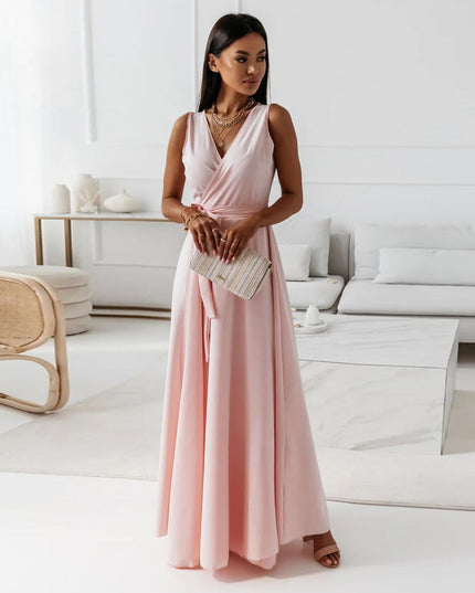 Women's Wrap Waist Flowing Skirt Wedding Guest Maxi Dress
