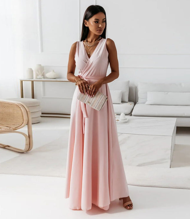 Women's Wrap Waist Flowing Skirt Wedding Guest Maxi Dress