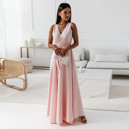 Women's Wrap Waist Flowing Skirt Wedding Guest Maxi Dress