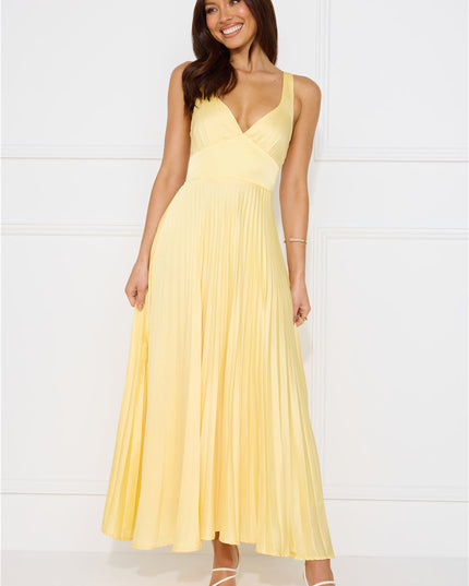 Women's Yellow Maxi Dress with V-Neck and Cross-Back Straps