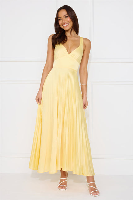 Women's Yellow Maxi Dress with V-Neck and Cross-Back Straps