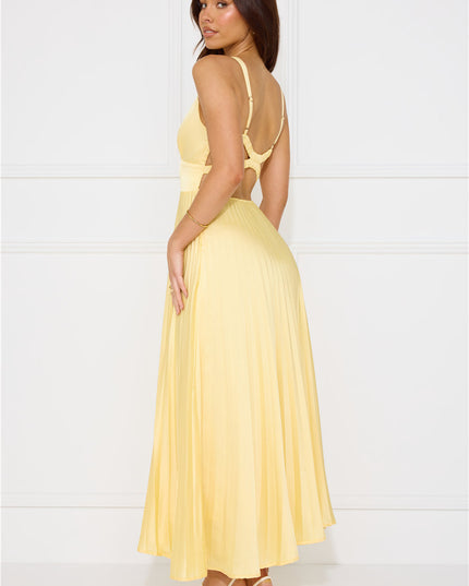 Women's Yellow Maxi Dress with V-Neck and Cross-Back Straps