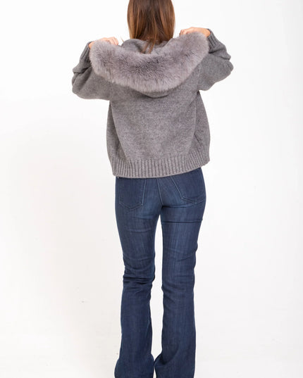 Women's Zip Up Jacket in Cropped Faux Fur with Hood