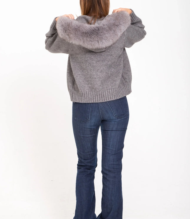 Women's Zip Up Jacket in Cropped Faux Fur with Hood