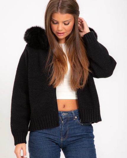 Women's Zip Up Jacket in Cropped Faux Fur with Hood
