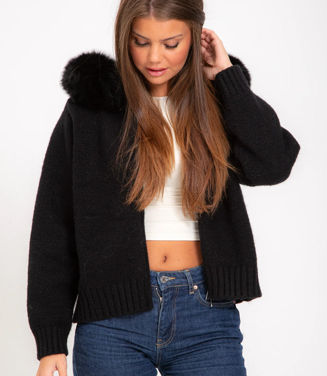 Women's Zip Up Jacket in Cropped Faux Fur with Hood