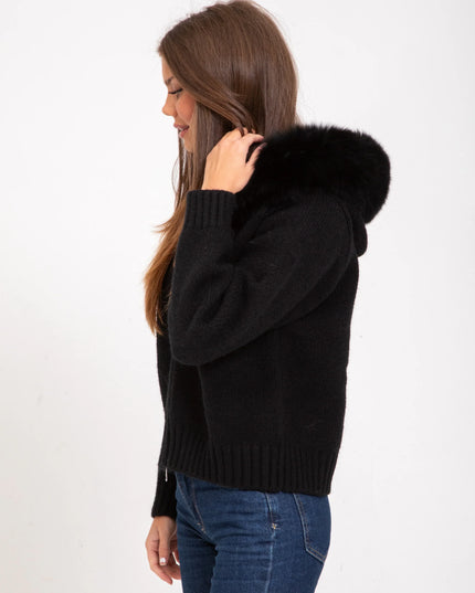Women's Zip Up Jacket in Cropped Faux Fur with Hood